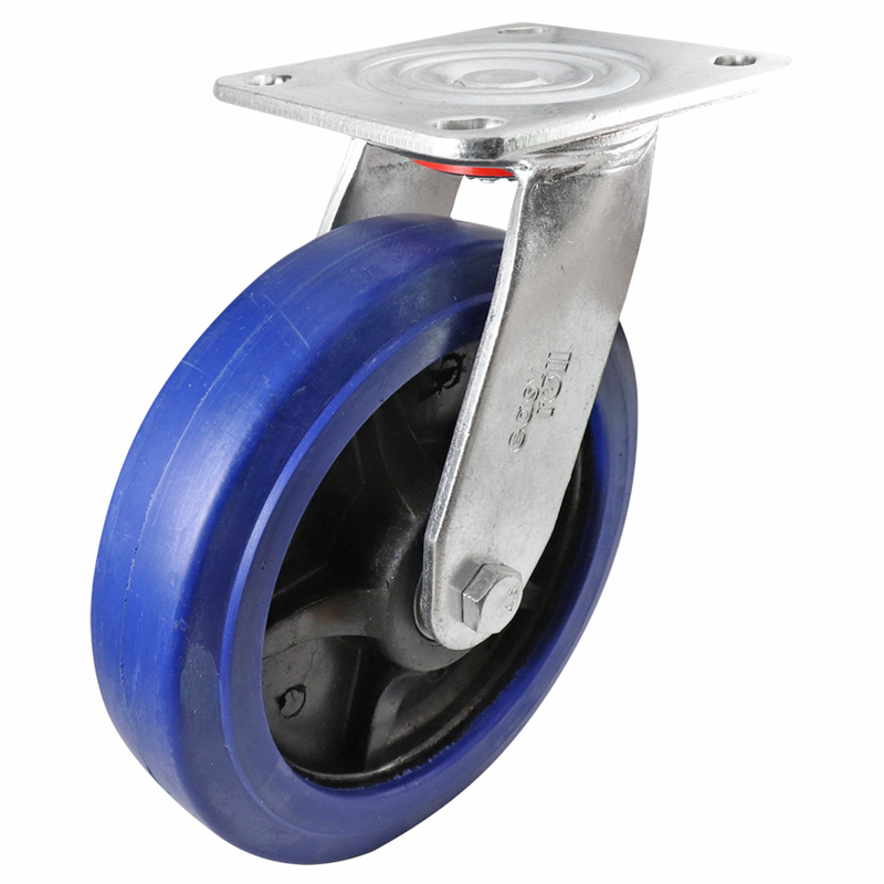 Easyroll 200mm Blue Elastic Rubber Swivel Plate Mount Castors J3 Series ...